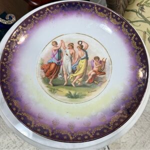 Victoria Carlsbad Austria Greek Women Dancing Cherub & Lyre Cobalt 12in Plate